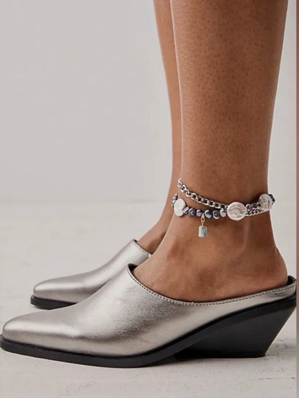 Free People Tallulah Mule Plantino (Silver/black) Size EU37/US Size 6